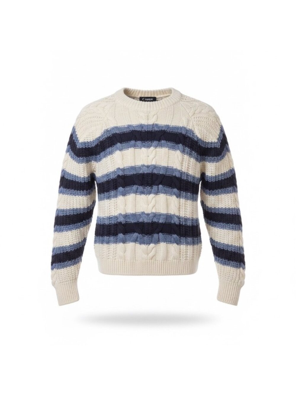 Free People Womens Ivory & Navy Cable Knit Crew Neck Sweater Striped Size S